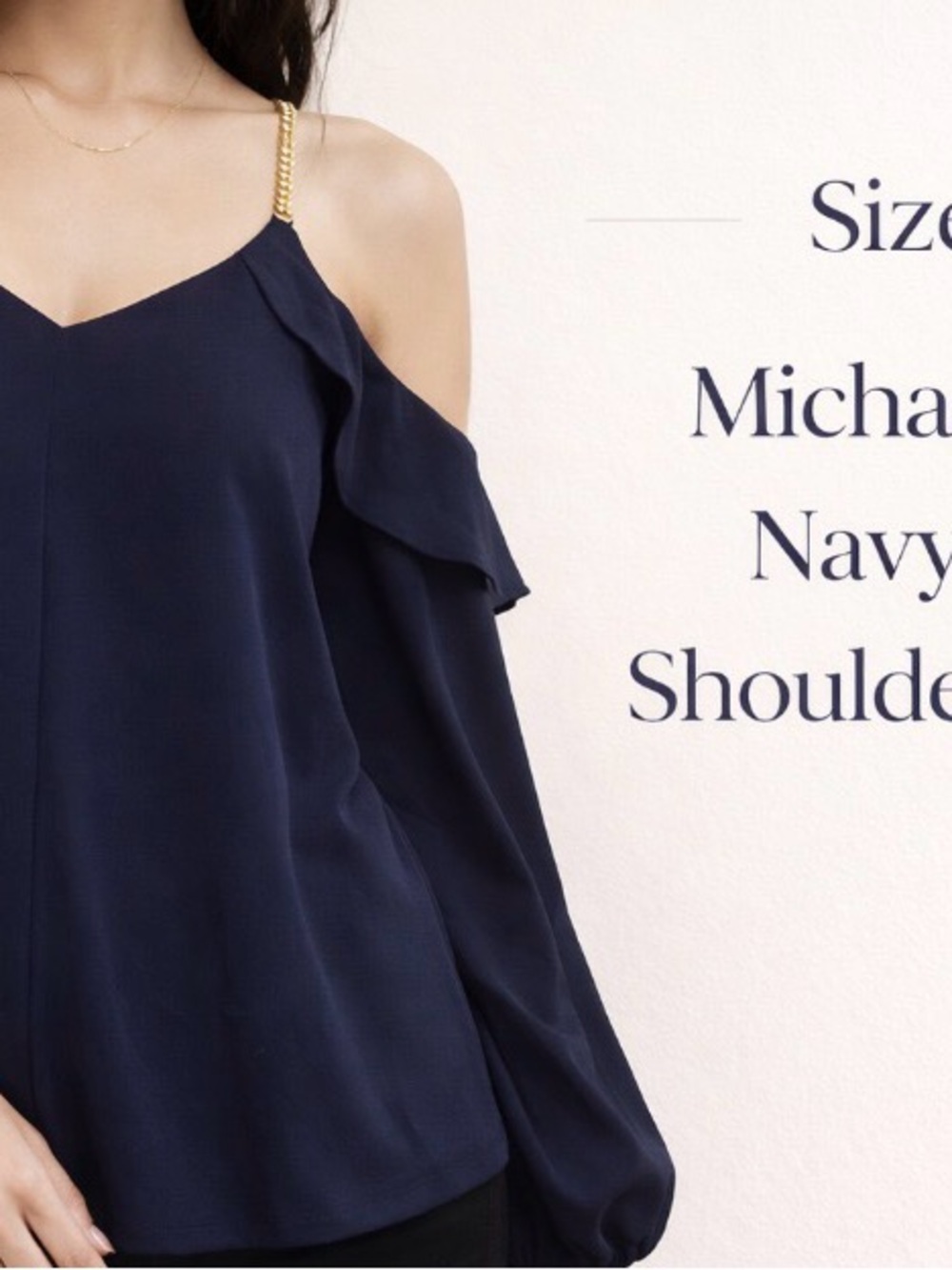 Michael Kors Navy Cold-Shoulder Blouse with Chain Strap